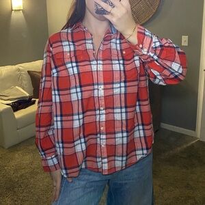 St. John's Bay Orange Plaid Button Up Long Sleeve Shirt